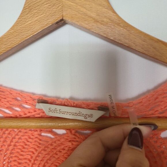 Soft Surroundings Crocheted Back‎ Single Button Coral Cardigan sz XL - Picture 3 of 6